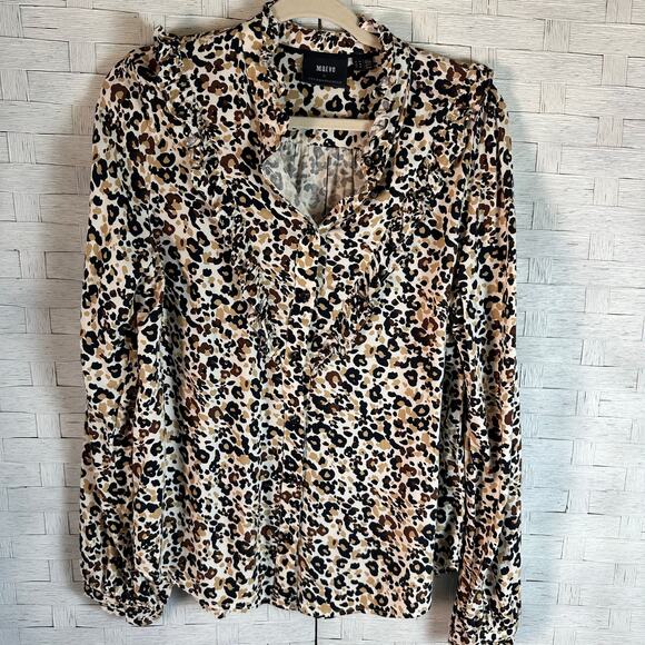 Maeve cheetah print blouse ruffle collar long sleeve ruffle animal print - Picture 1 of 12